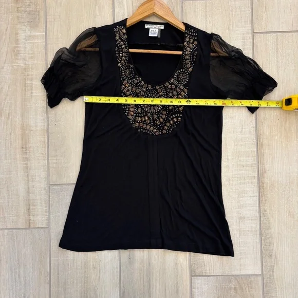 Alberto Makali black tunic top with heavy  embellishment, Size Small, Y2K - Picture 5 of 8
